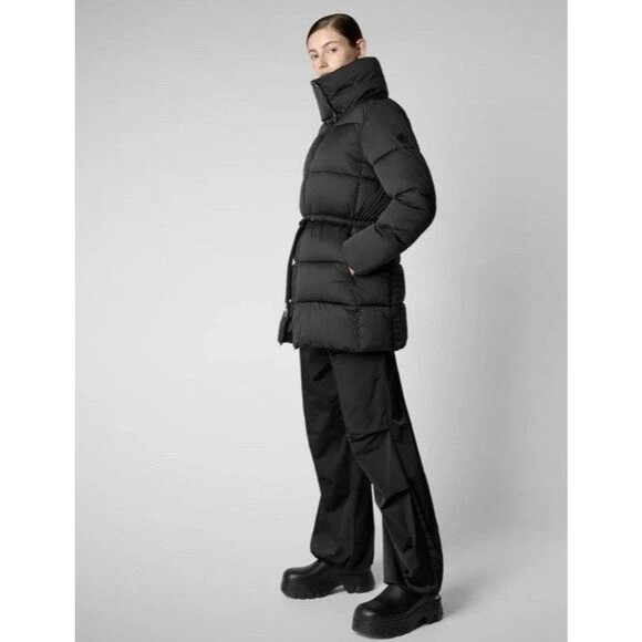 Save the Duck Petunia Black Puffer Jacket Drawstring Waist Women's 2/M NWT $448 - Picture 2 of 16